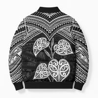 Black New Zealand Kawakawa Maori Ngaru Bomber Puffer Jacket LT14 - Polynesian Pride