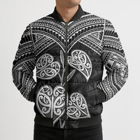 Black New Zealand Kawakawa Maori Ngaru Bomber Puffer Jacket LT14 - Polynesian Pride