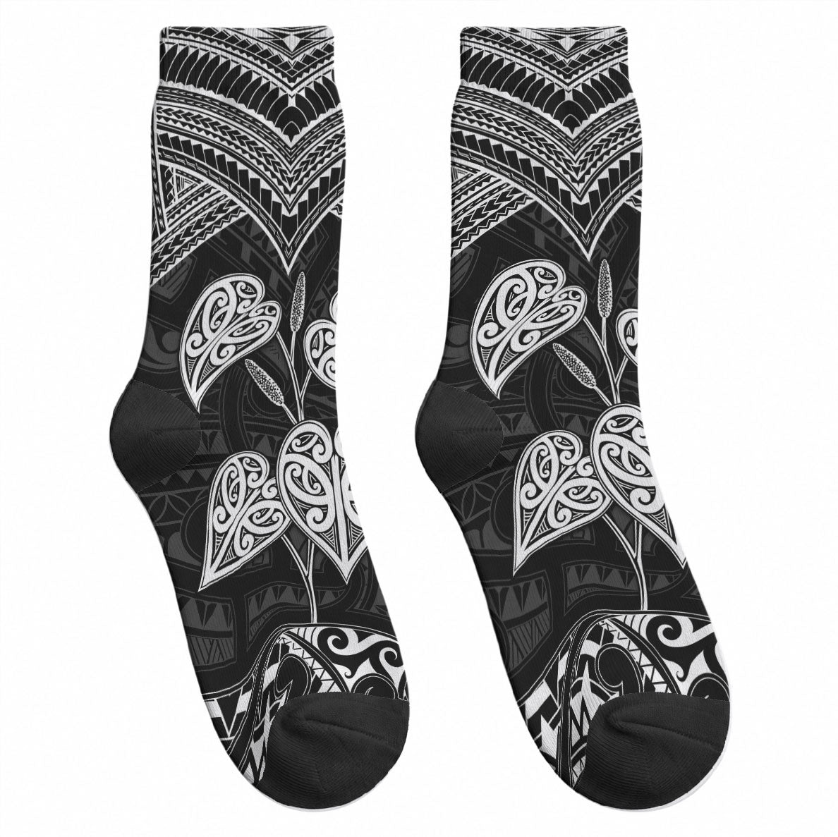 Black New Zealand Kawakawa Maori Ngaru Crew Socks LT14 - Polynesian Pride