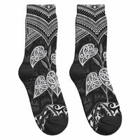 Black New Zealand Kawakawa Maori Ngaru Crew Socks LT14 - Polynesian Pride
