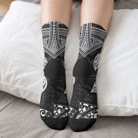 Black New Zealand Kawakawa Maori Ngaru Crew Socks LT14 - Polynesian Pride