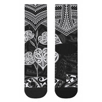Black New Zealand Kawakawa Maori Ngaru Crew Socks LT14 - Polynesian Pride