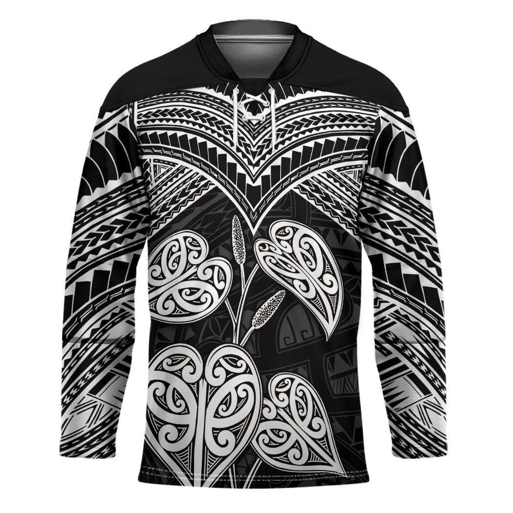 Black New Zealand Kawakawa Maori Ngaru Hockey Jersey LT14 Unisex Black - Polynesian Pride