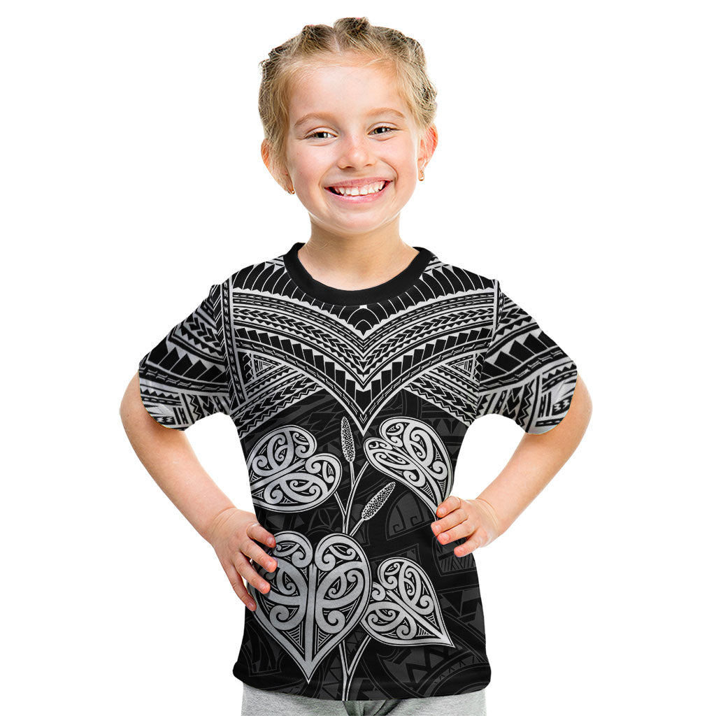 Black New Zealand Kawakawa Maori Ngaru Kid T Shirt LT14 Black - Polynesian Pride