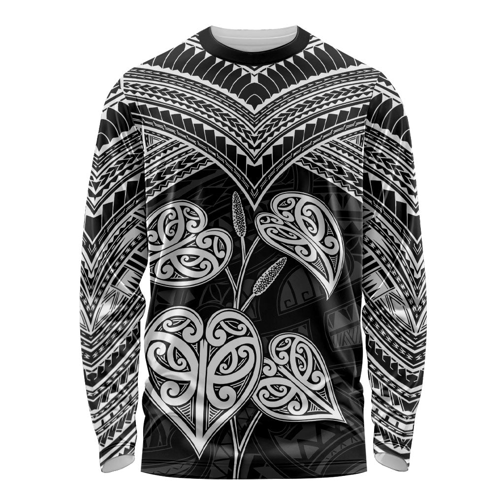 Black New Zealand Kawakawa Maori Ngaru Long Sleeve Shirt