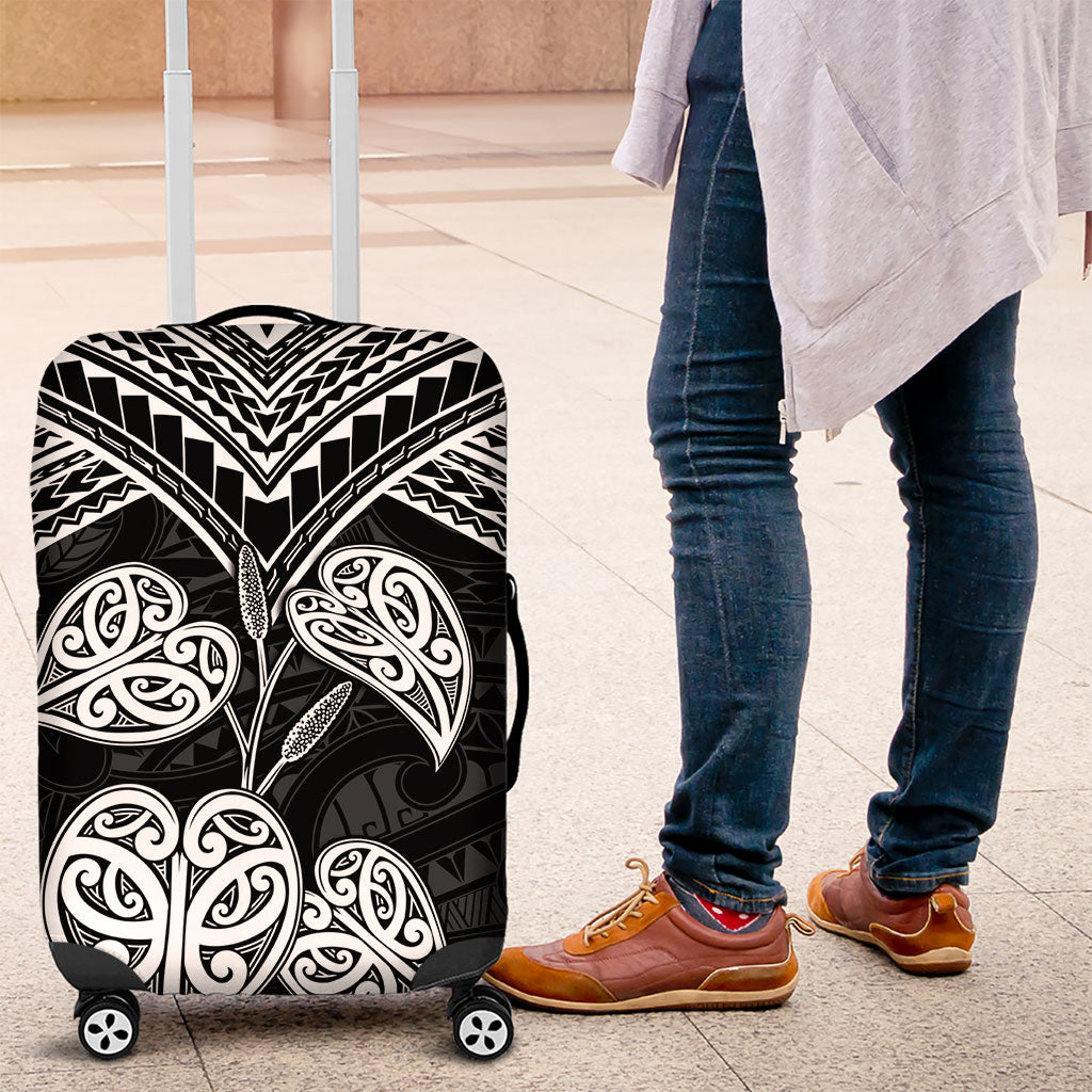 Black New Zealand Kawakawa Maori Ngaru Luggage Cover LT14 Black - Polynesian Pride
