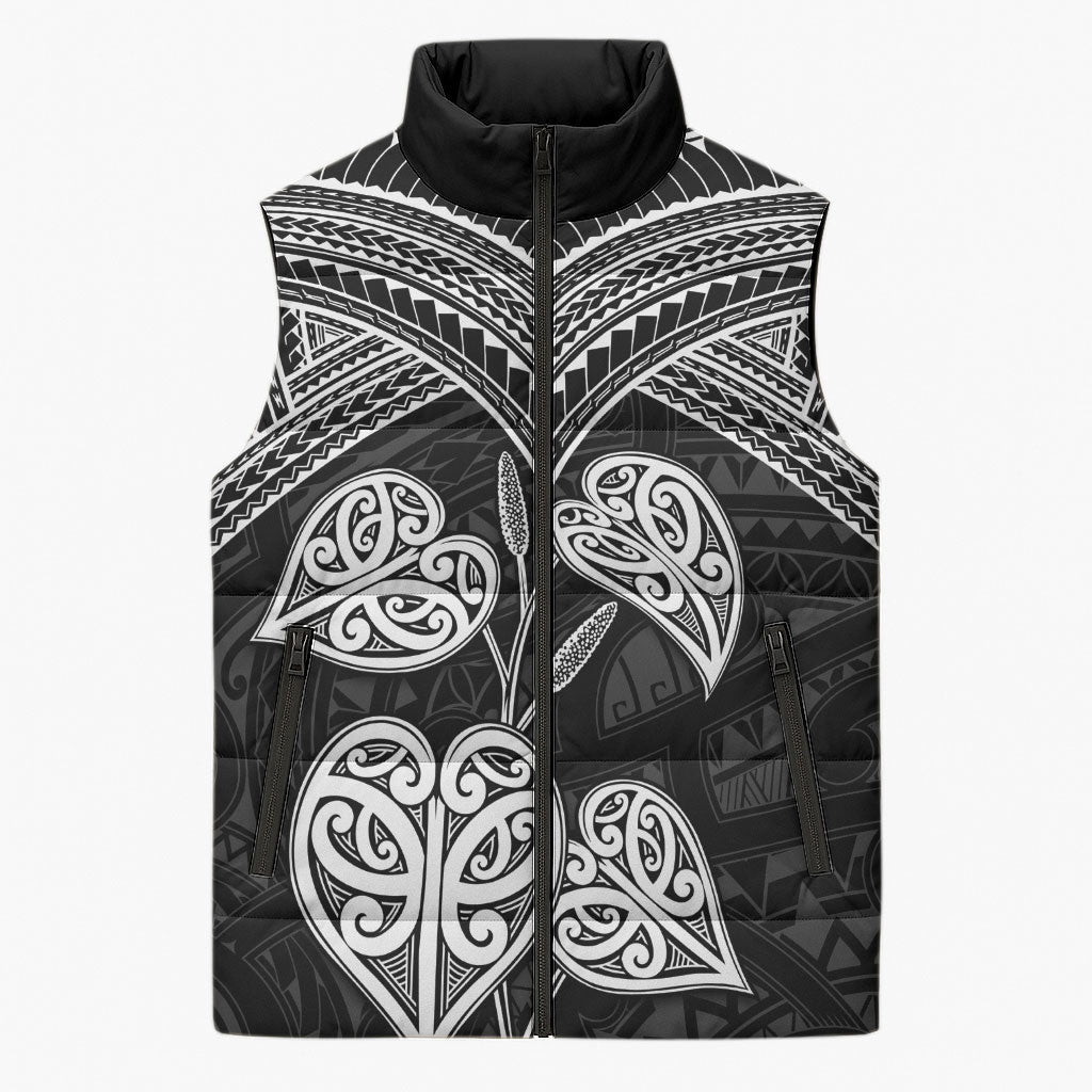 Black New Zealand Kawakawa Maori Ngaru Sleeveless Puffer Jacket