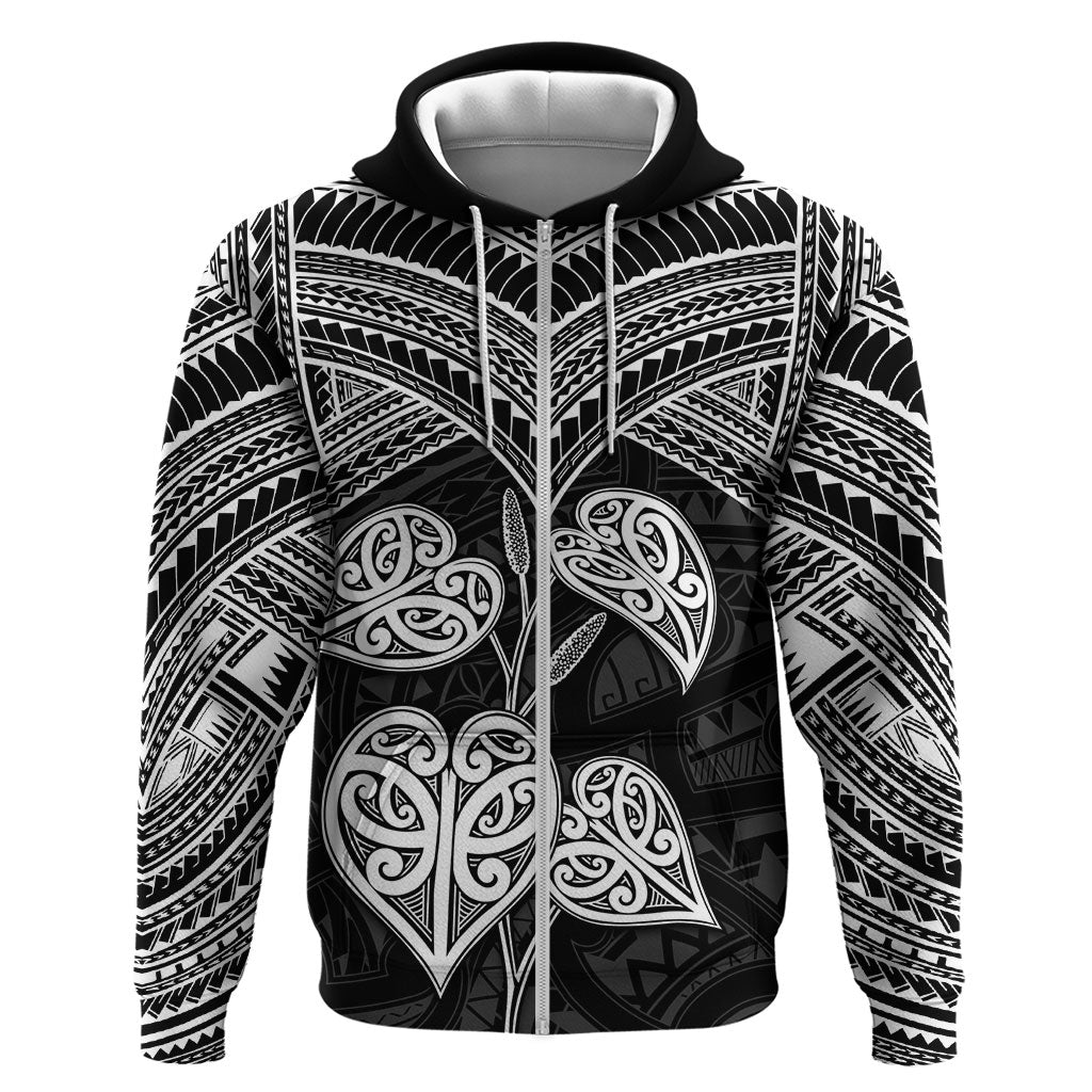 Black New Zealand Kawakawa Maori Ngaru Zip Hoodie