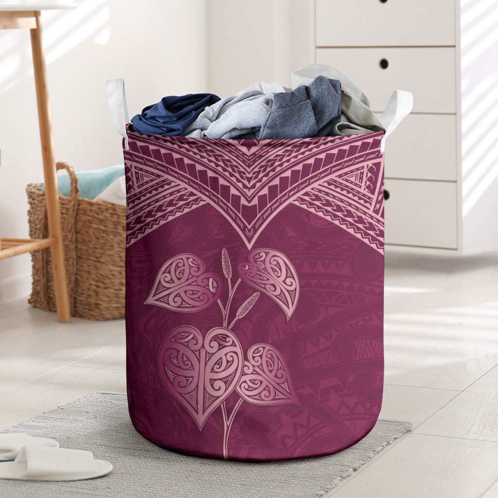 Burgundy New Zealand Kawakawa Maori Ngaru Laundry Basket