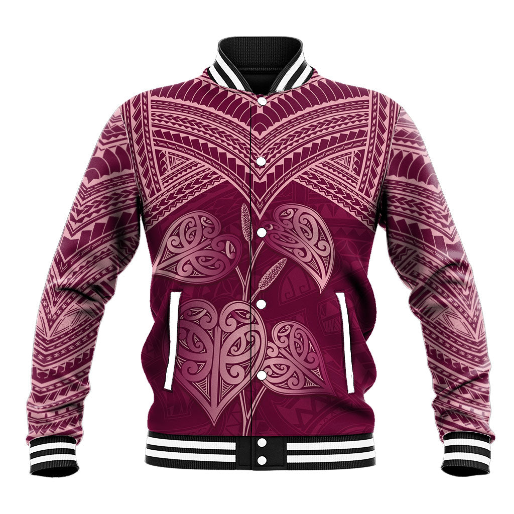 Burgundy New Zealand Kawakawa Maori Ngaru Baseball Jacket