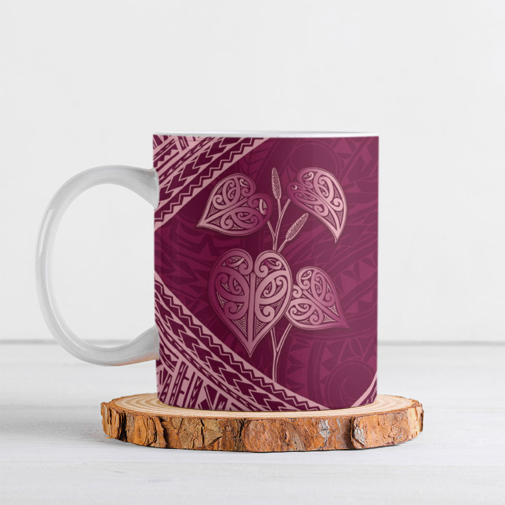 Burgundy New Zealand Kawakawa Maori Ngaru Ceramic Mug