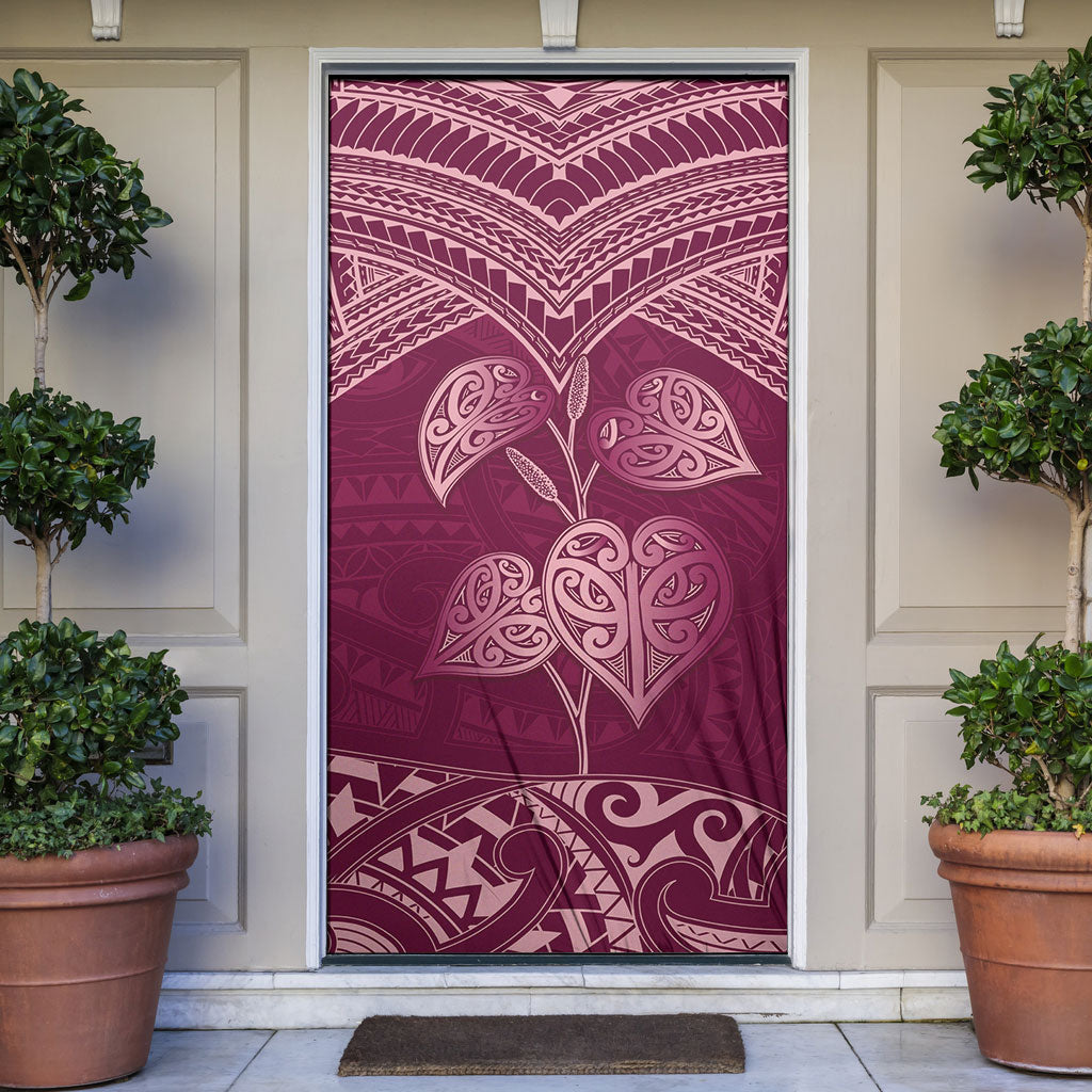 Burgundy New Zealand Kawakawa Maori Ngaru Door Cover LT14 Burgundy - Polynesian Pride