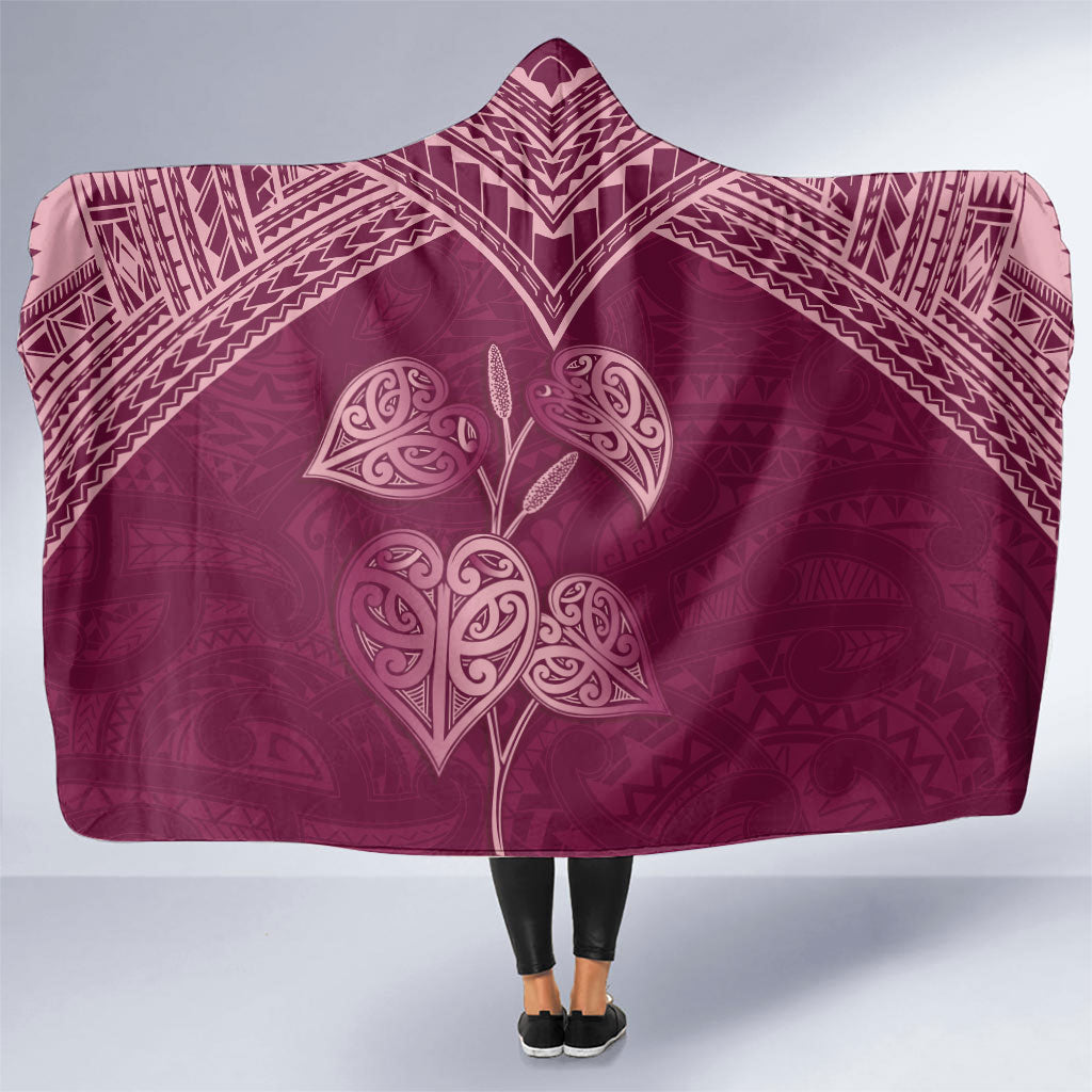 Burgundy New Zealand Kawakawa Maori Ngaru Hooded Blanket