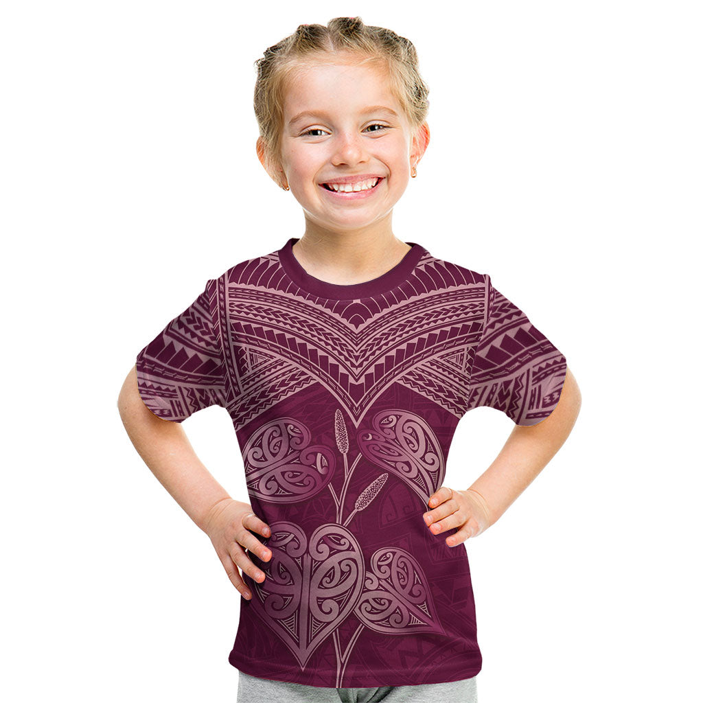 Burgundy New Zealand Kawakawa Maori Ngaru Kid T Shirt LT14 Burgundy - Polynesian Pride
