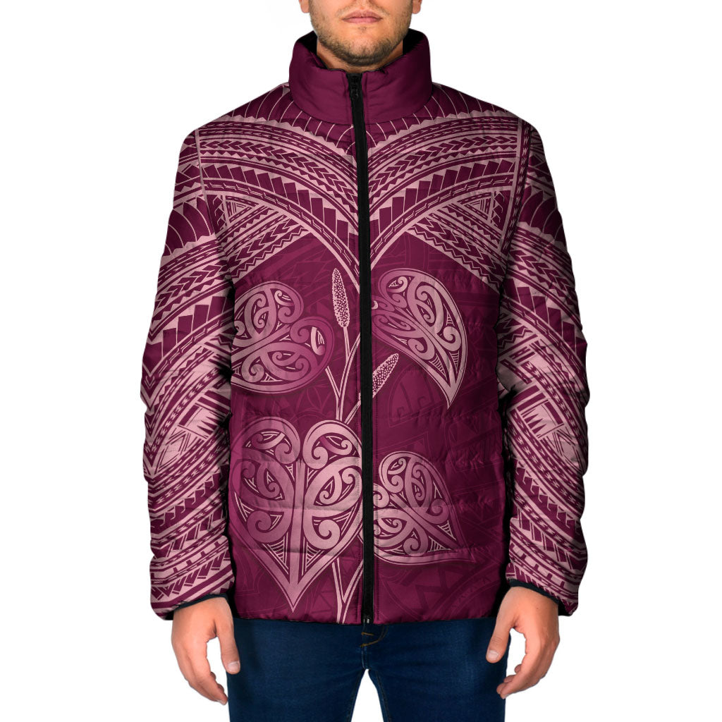 Burgundy New Zealand Kawakawa Maori Ngaru Padded Jacket