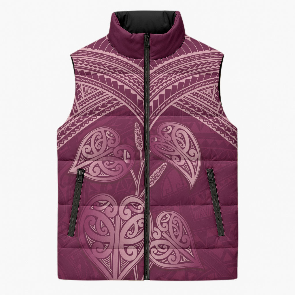 Burgundy New Zealand Kawakawa Maori Ngaru Sleeveless Puffer Jacket