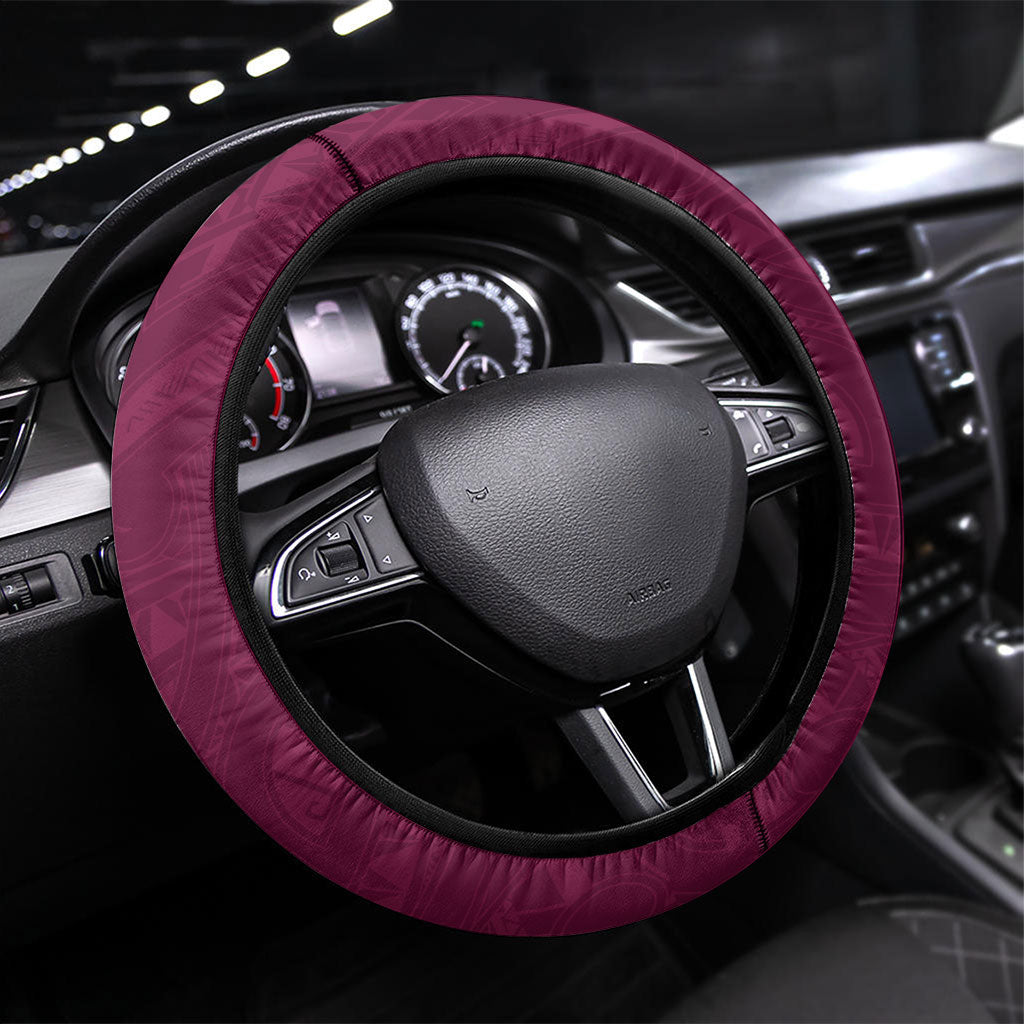 Burgundy New Zealand Kawakawa Maori Ngaru Steering Wheel Cover LT14 Universal Fit Burgundy - Polynesian Pride