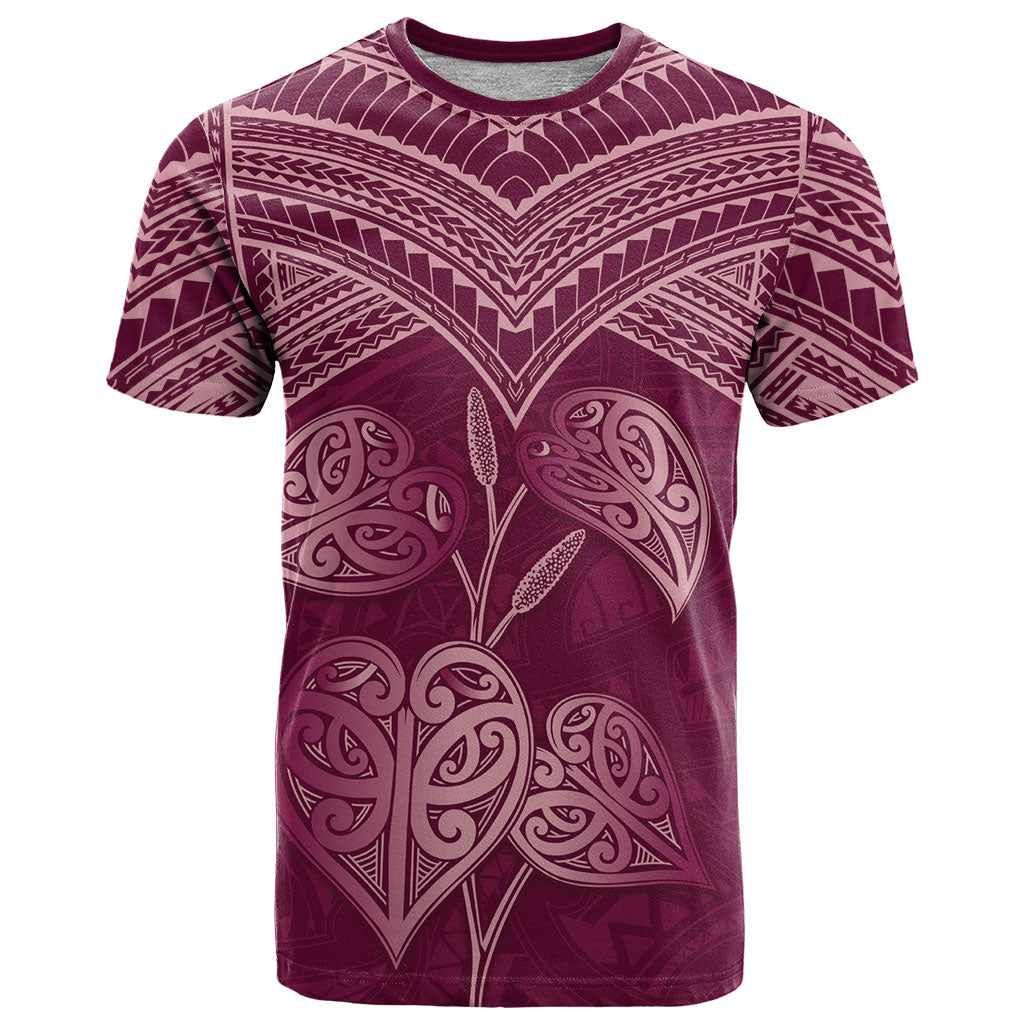 Burgundy New Zealand Kawakawa Maori Ngaru T Shirt LT14 Burgundy - Polynesian Pride