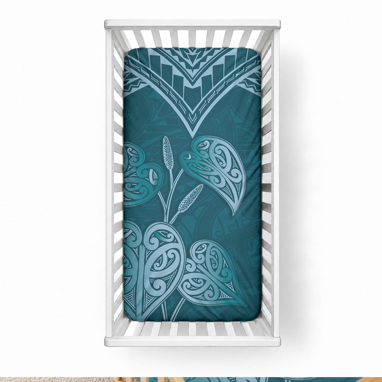 Cyan New Zealand Kawakawa Maori Ngaru Baby Bed Cover LT14 28 × 52 in Cyan - Polynesian Pride