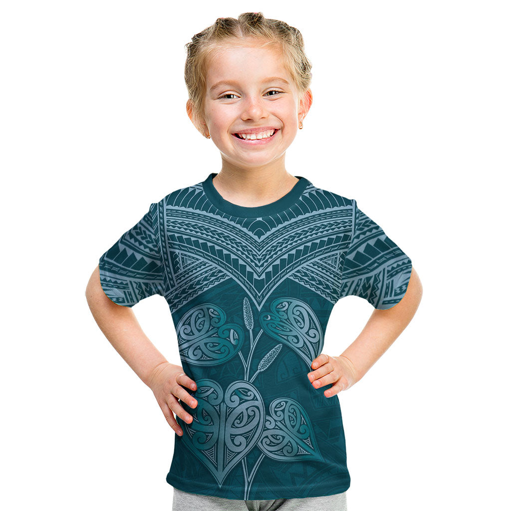 Cyan New Zealand Kawakawa Maori Ngaru Kid T Shirt LT14 Cyan - Polynesian Pride