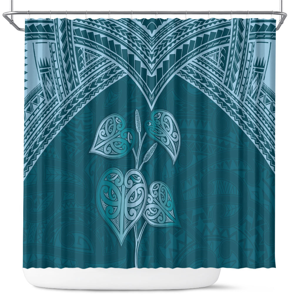 Cyan New Zealand Kawakawa Maori Ngaru Shower Curtain