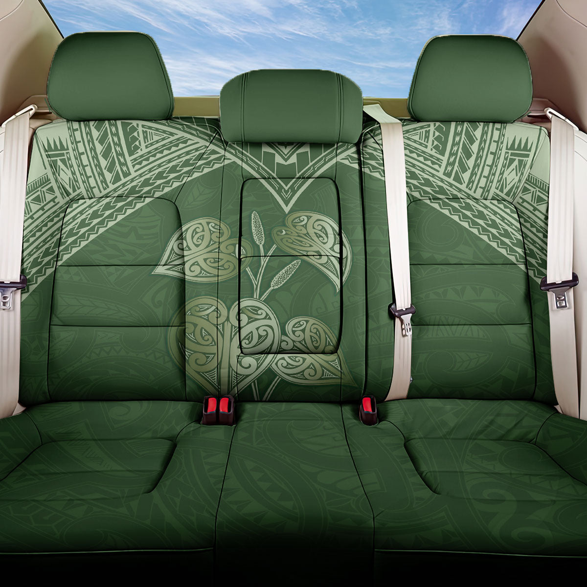 Green New Zealand Kawakawa Maori Ngaru Back Car Seat Cover LT14 One Size Green - Polynesian Pride