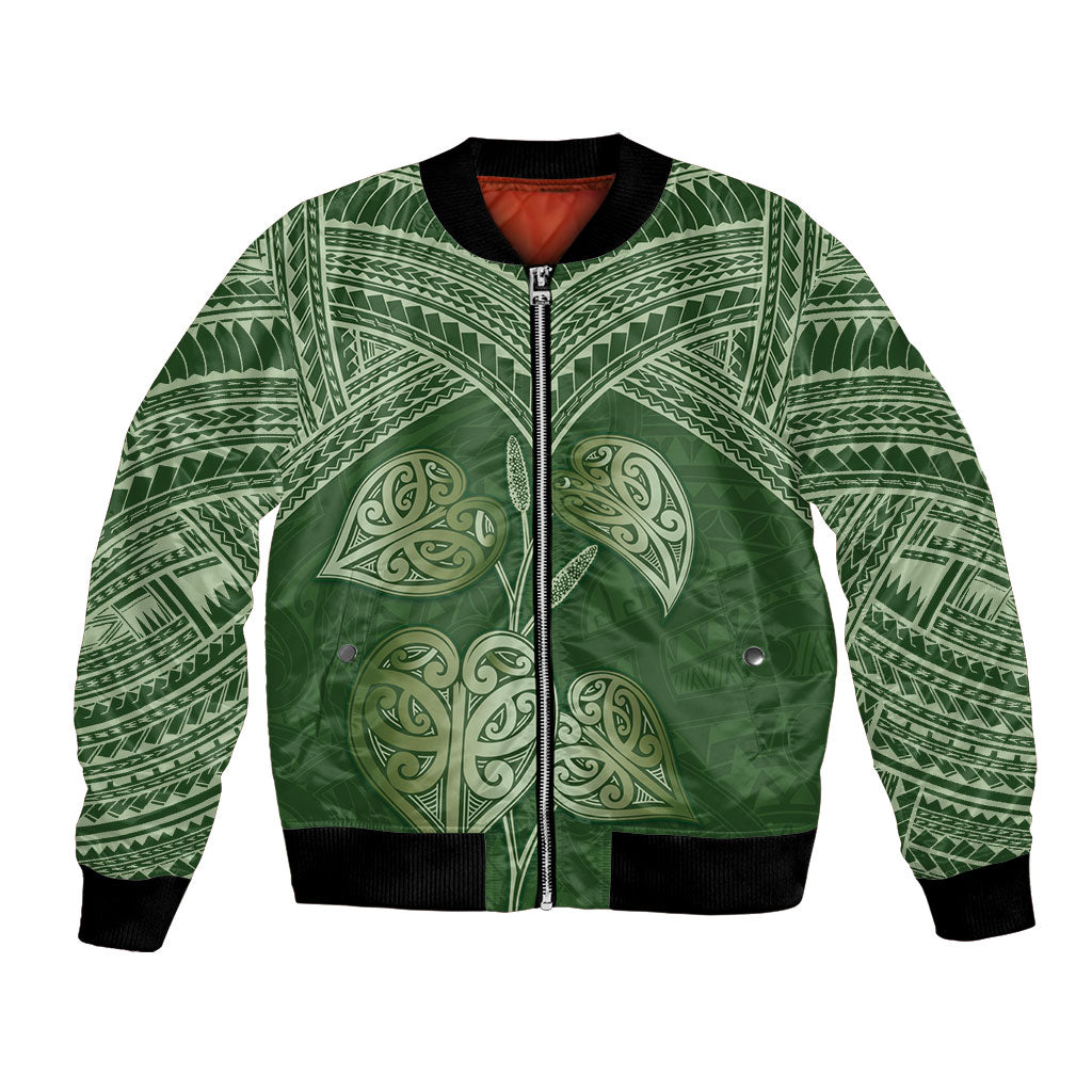 Green New Zealand Kawakawa Maori Ngaru Bomber Jacket