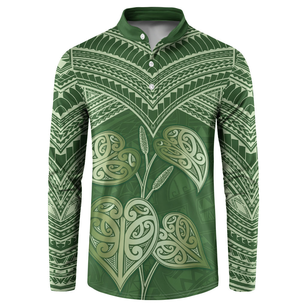 Green New Zealand Kawakawa Maori Ngaru Button Sweatshirt
