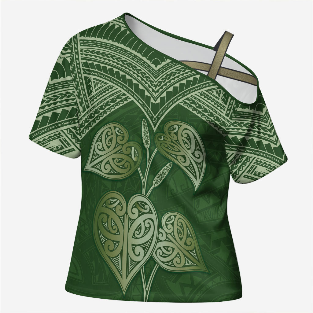 Green New Zealand Kawakawa Maori Ngaru Cross Shoulder Shirt