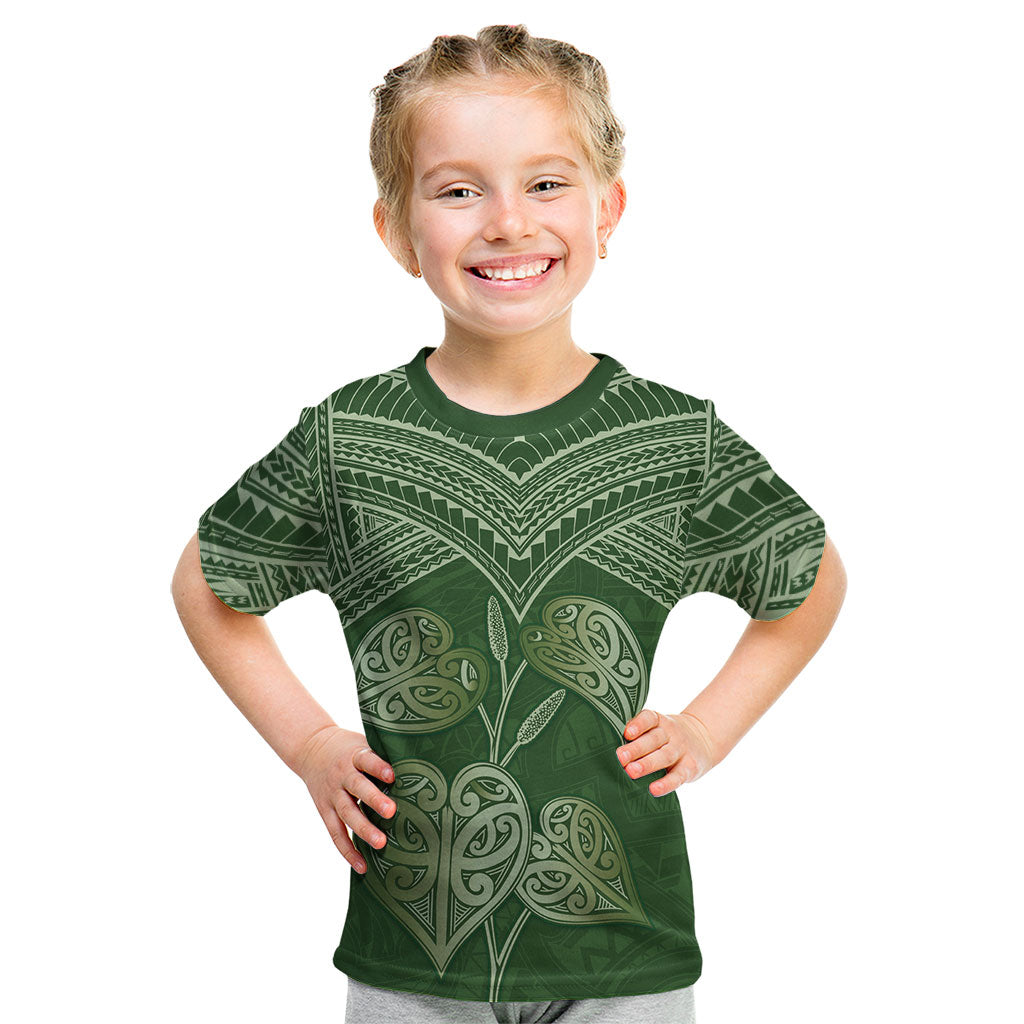 Green New Zealand Kawakawa Maori Ngaru Kid T Shirt LT14 Green - Polynesian Pride