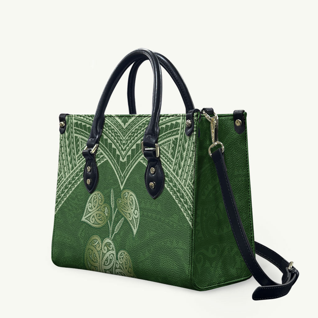 Green New Zealand Kawakawa Maori Ngaru Leather Bag