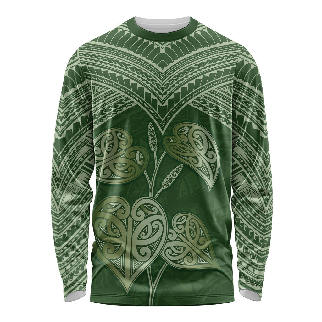 Green New Zealand Kawakawa Maori Ngaru Long Sleeve Shirt