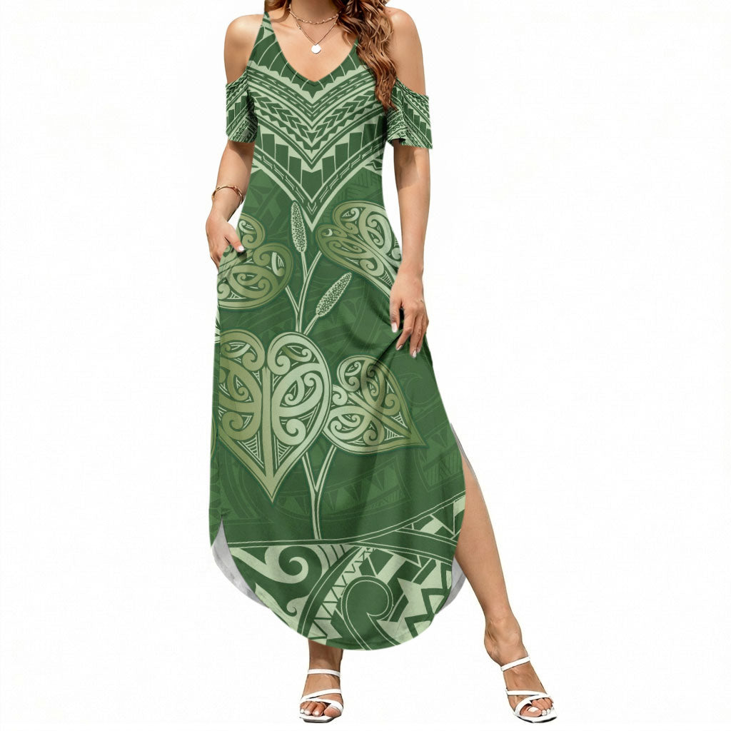 Green New Zealand Kawakawa Maori Ngaru Summer Maxi Dress