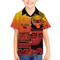 Personalised Ia Ora Na Marquesas Islands Family Matching Puletasi and Hawaiian Shirt Mata Tiki Marquesan Tattoo LT14 Son's Shirt Red - Polynesian Pride