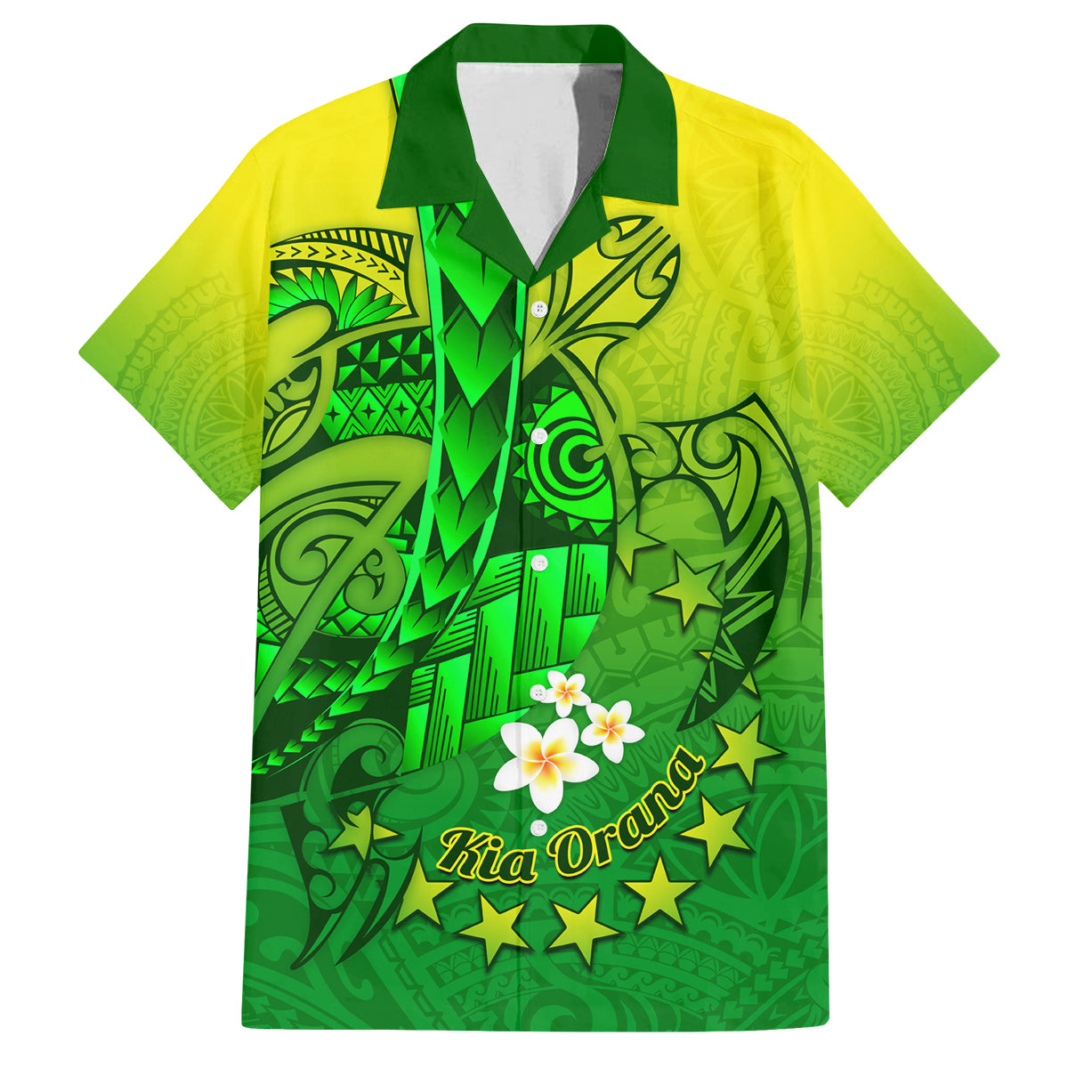 Kia Orana Cook Islands Family Matching Off Shoulder Maxi Dress and Hawaiian Shirt Kuki Airani Tattoo Pattern With Sea Turtle LT14 Dad's Shirt - Short Sleeve Green - Polynesian Pride