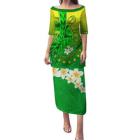 Kia Orana Cook Islands Family Matching Puletasi and Hawaiian Shirt Kuki Airani Tattoo Pattern With Sea Turtle LT14 Mom's Dress Green - Polynesian Pride