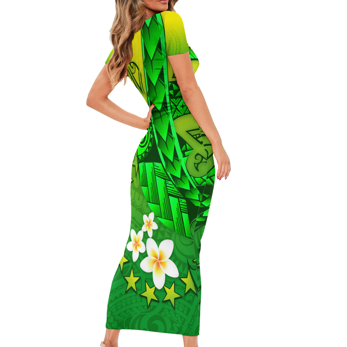 Kia Orana Cook Islands Short Sleeve Bodycon Dress Kuki Airani Tattoo Pattern With Sea Turtle LT14 - Polynesian Pride