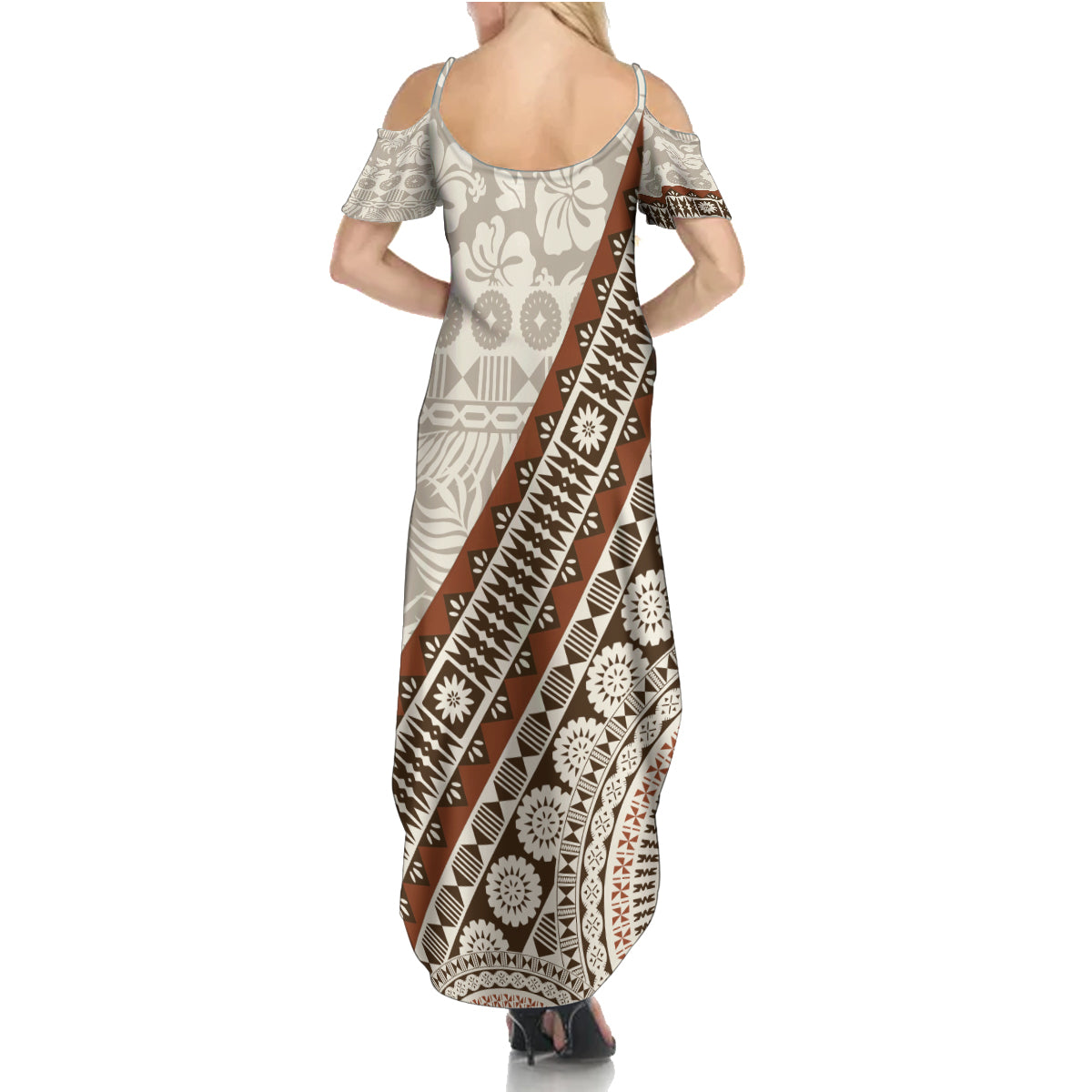 Bula Fiji Family Matching Summer Maxi Dress and Hawaiian Shirt Fijian Masi Tapa Cloth Vintage Vibes LT14 - Polynesian Pride