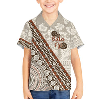 Bula Fiji Family Matching Tank Maxi Dress and Hawaiian Shirt Fijian Masi Tapa Cloth Vintage Vibes LT14 Son's Shirt Beige - Polynesian Pride