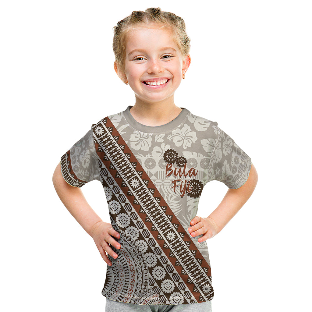 Bula Fiji Kid T Shirt Fijian Masi Tapa Cloth Vintage Vibes LT14 Beige - Polynesian Pride