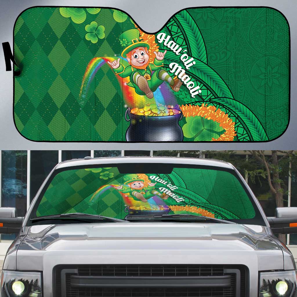 St Patrick's Day Hawaii Auto Sun Shade Hauoli Maoli Funny Shaka Leprechaun