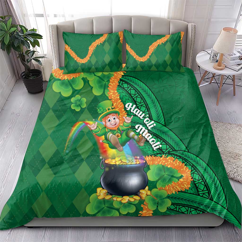 St Patrick's Day Hawaii Bedding Set Hauoli Maoli Funny Shaka Leprechaun