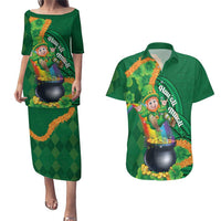 St Patrick's Day Hawaii Couples Matching Puletasi and Hawaiian Shirt Hauoli Maoli Funny Shaka Leprechaun LT14 Green - Polynesian Pride