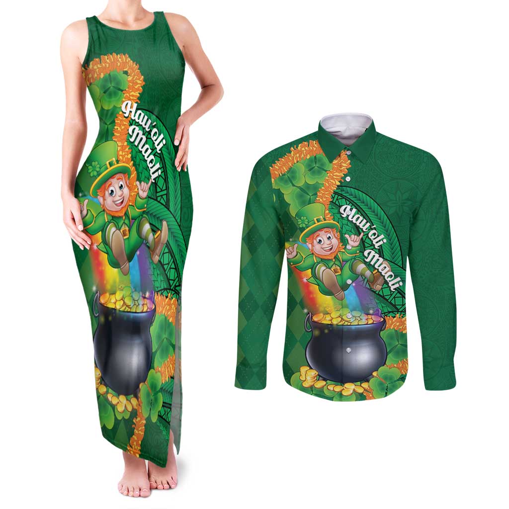 St Patrick's Day Hawaii Couples Matching Tank Maxi Dress and Long Sleeve Button Shirt Hauoli Maoli Funny Shaka Leprechaun