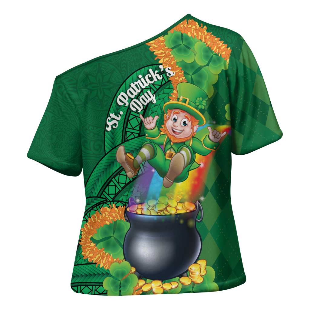 St Patrick's Day Hawaii Cross Shoulder Shirt Hauoli Maoli Funny Shaka Leprechaun