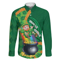 St Patrick's Day Hawaii Family Matching Off Shoulder Maxi Dress and Hawaiian Shirt Hauoli Maoli Funny Shaka Leprechaun LT14 Dad's Shirt - Long Sleeve Green - Polynesian Pride