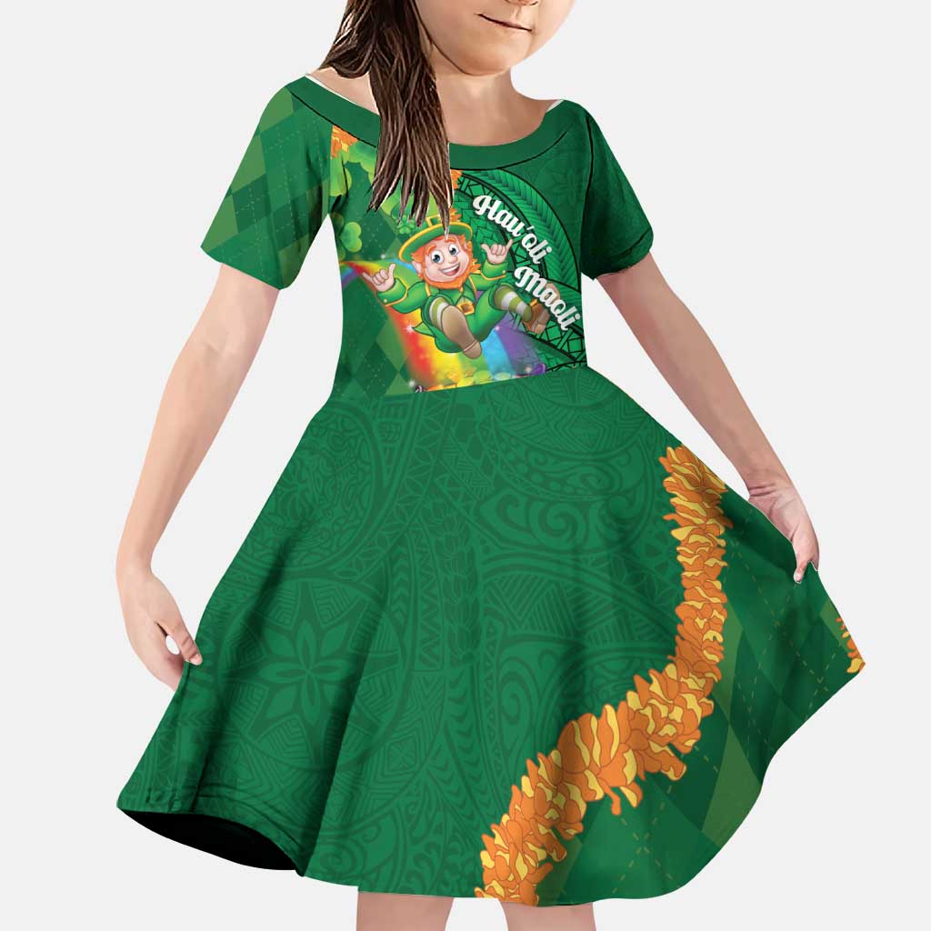 St Patrick's Day Hawaii Family Matching Tank Maxi Dress and Hawaiian Shirt Hauoli Maoli Funny Shaka Leprechaun LT14 Daughter's Dress Green - Polynesian Pride