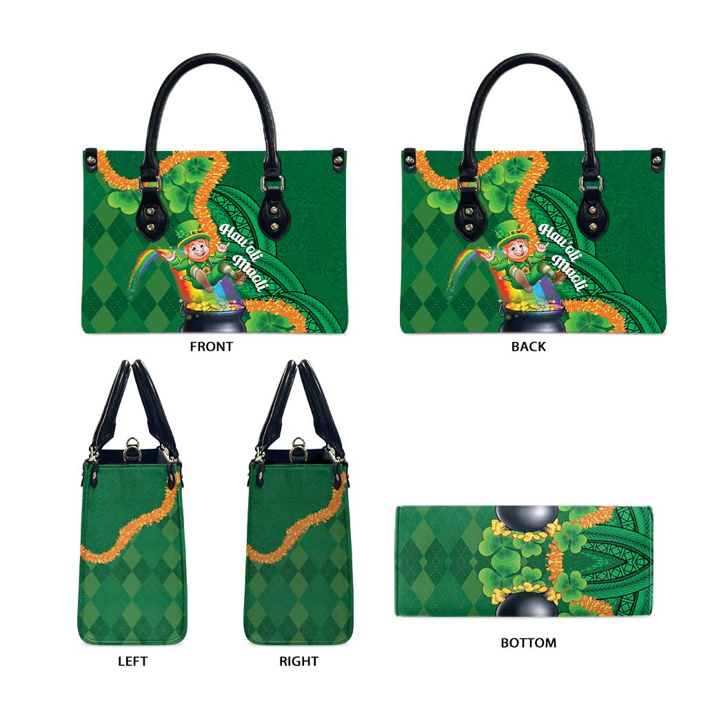 St Patrick's Day Hawaii Leather Bag Hauoli Maoli Funny Shaka Leprechaun
