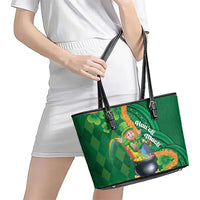 St Patrick's Day Hawaii Leather Tote Bag Hauoli Maoli Funny Shaka Leprechaun