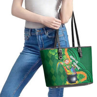 St Patrick's Day Hawaii Leather Tote Bag Hauoli Maoli Funny Shaka Leprechaun